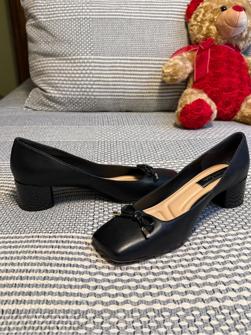 Franco Sarto Classic Black Women's Square-Toe Bow Pumps